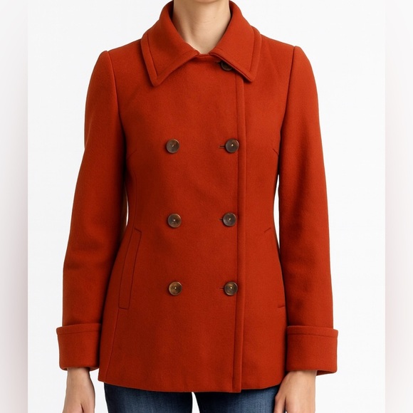 Hilary Radley Jackets & Blazers - Hilary Radley Women's Double-Breasted Rust Wool Coat Size 2